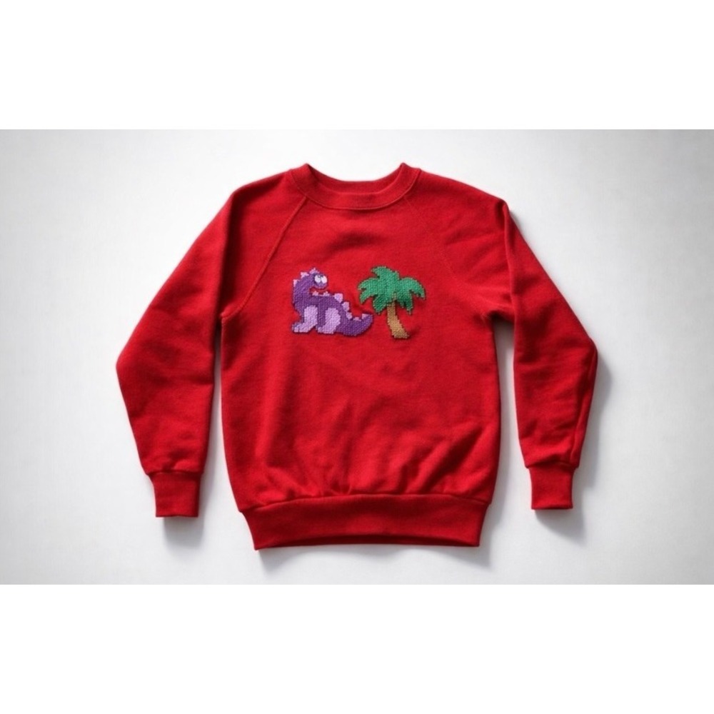 Vintage Tultex Kids Red Dinosaur Sweatshirt S 8 Retro 90s Y2K Rare